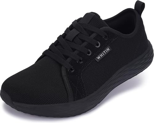 WHITIN Damen-Schuhe mit breiter Zehenpartie und weicher, glatter Innenseite, breite Breite, modische Diabetiker-Sneaker, Null-Tropf-Sohle, S87 | All Black, 39.5 EU Weit
