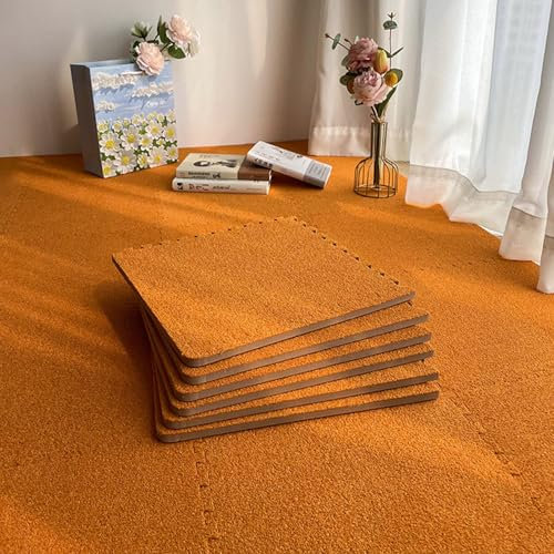 Generisch 10PCS-Puzzle-Bodenset, quadratisch, weich, dick, ineinandergreifende Teppichfliesen mit Rand, Rutschfester Spielmatten-Puzzle-Teppich, 30 x 30 cm(Orange)