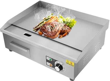 LENDISIY Plancha Grillplatte Elektrisch, 3000W Elektrogrill Gastronomie Tischgrill Griddleplatte Edelstahl Griddleplatte, 50-300°C Temperature Einstellbare, mit Rutschfeste Gummifüße