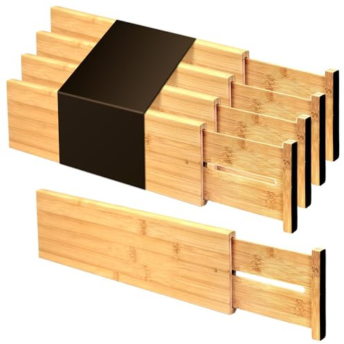 Utoplike Séparateur de tiroir extensible en bambou de 10 cm de haut, organiseur de tiroir de cuisine, placard de coiffeuse, séparateur de tiroir extensible pour vêtements (4 pièces)
