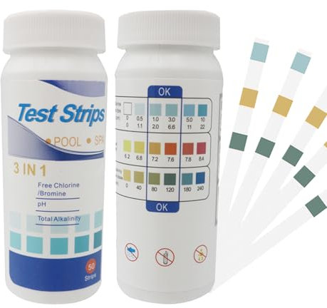 50 Bandelette Piscine,Bandelettes Test,3 en 1 pour Piscine,Chlore et pH,Bandelettes de Test 3 en 1 pour Spa,pH et Chlore Résiduel CI,Testeur Chimique Précis,Papier de Test de Dureté de l'eau