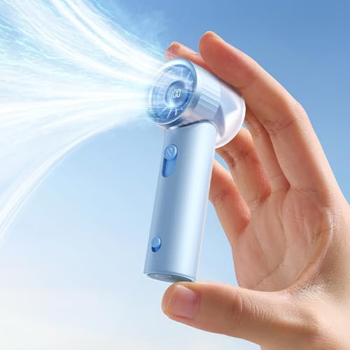 RANVOO 2025 Mini y Potente Turbo Ventilador de Mano 100 Velocidades Recargable Pantalla LED Personal para Viajes al Aire Libre Ventilador de Mano Portátil, blanco brillante