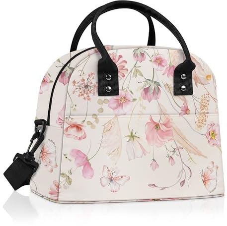 Clastyle Sac Isotherme Repas Femm Feuilles de Plantes Sac Gamelle Travail Portable mit Bandouliere pour Pique Nique,Fleur Sauvage Papillon