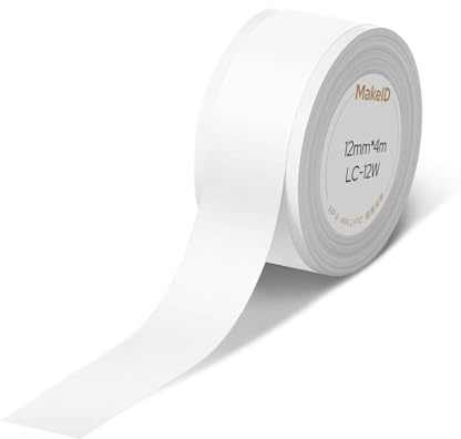 Makeid L1-C Etikettierband Nachfüllpackungen, 12mm x 4m Kontinuierliches Aufkleberband, Thermolaminierte, Wasserdichte, Selbstklebende, Passend L1-C Etikettendrucker