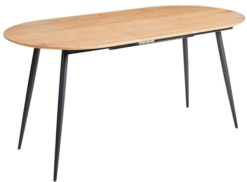 Ausziehbarer Esstisch hell braun oval MDF modern Beine Eisen schwarz Clavet