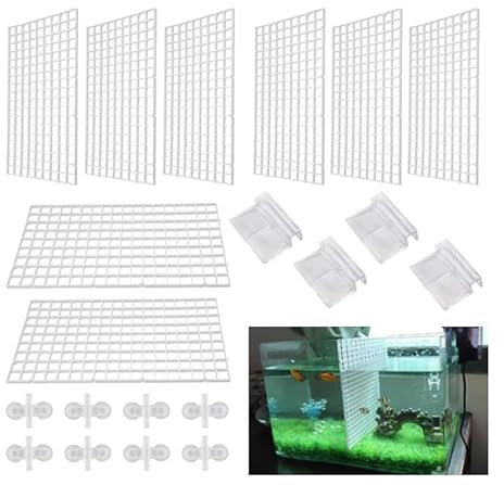ZDNT 8 Pcs Aquarium Dividers,Fish Tank Divider,Aquarium Grid Plastic,for Keep Different Fish from the Fight and Separate the Fish,8 Pcs Sucker Clips Suction Cups, (White)