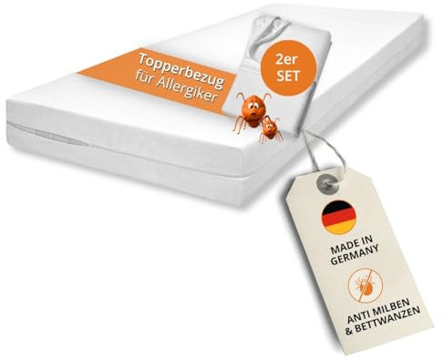 sleepling Topperbezug 2er Set 90 x 200 cm, Milbenbezug, Evolon Encasing für Allergiker, Allergie & Anti Milben Schutz für Hausstauballergiker, Topper bis 6 cm, 95 Grad Kochfest, Made in Germany