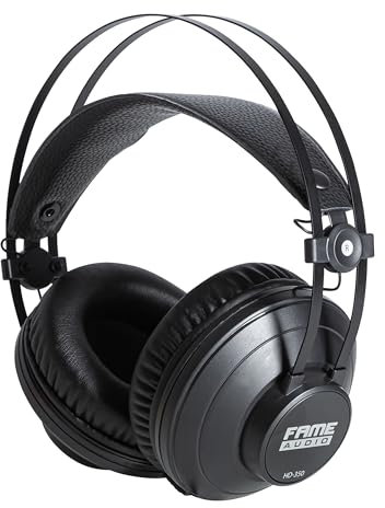 Fame Audio HD-350, Geschlossene Studiokopfhörer, Schwarz, Frequenzbereich 15-28.000Hz, 1200mW Belastbarkeit, 32 Ohm Impedanz, Inklusive 3,5mm Adapter, Ideal für Monitoring-Anwendungen