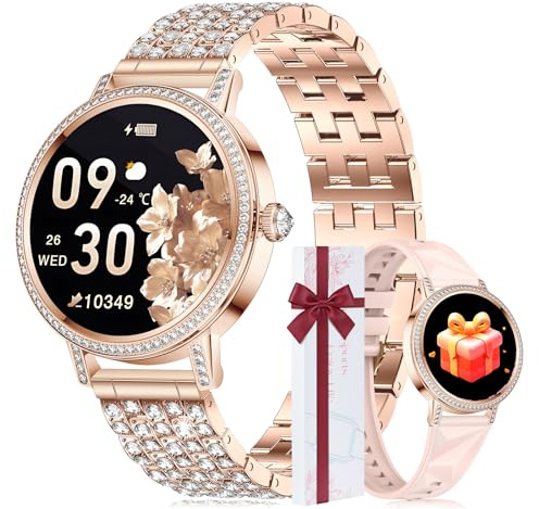CIVO Smartwatch Damen mit Telefonfunktion Schrittzähler: Touchscreen Wasserdicht Smartwatch Damen Rund - Rosegold Tracker Fitnessuhr Damen Kompatibel iOS Android