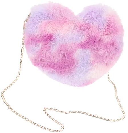 Gatuida Paquet Bandoulière en Peluche Forme Cœur pour Téléphone Femme, Pochette Zippée Légère, Chaîne Fine, Usage Quotidien Shopping Promenade, Petit Paquet Mignon Polyvalent