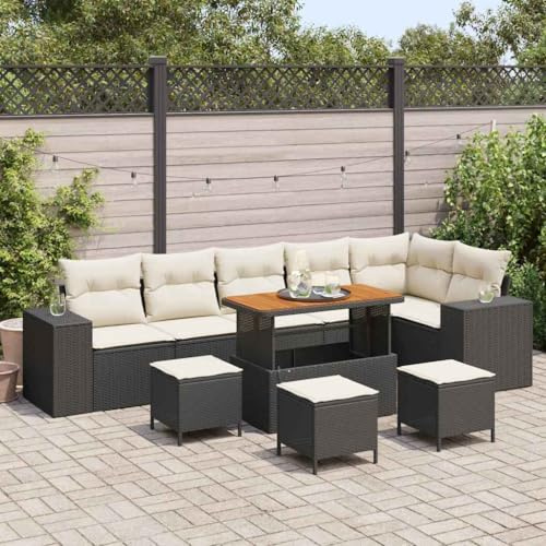 Ziaphsol Garten-Sofa-Set 10-teilig Schwarz Poly-Rattan, Modulares Outdoor Lounge Möbel, Höhenverstellbarer Tisch, Langlebig für Terrasse, Balkon, Garten