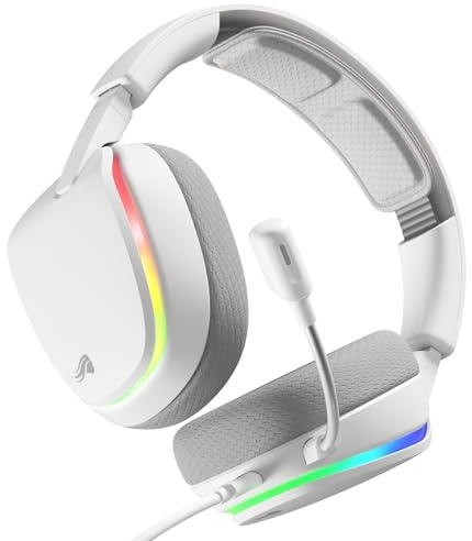 Glorious GHS Eternal RGB - Casque gaming stéréo RGB pour PC, PS5, PS4, Switch. Transducteurs inclinés sur mesures, micro détachable USB-C haute-clarté ajustable. Résistant, confort longue durée. Blanc