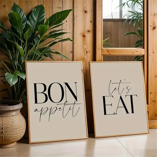 2er Poster Set,Bon Appetit Let's Eat Zitate Leinwanddruck Poster,Moderne Minimalistische Kunst Bilder für Esszimmer,Wohnzimmer,Heimdekoration,Ohne Rahme (40x60cm)