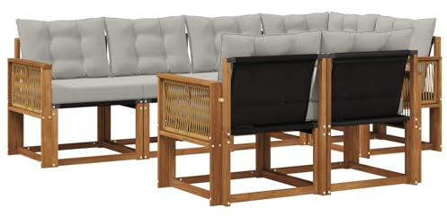 vidaXL Outdoor-Sofagarnitur mit Kissen 7 pcs Natürlich und Hellgrau, Moderner Outdoor-Sofa, strapazierfähige Gartenmöbel, Lounge für Terrasse, Komfortables Sitz-Set