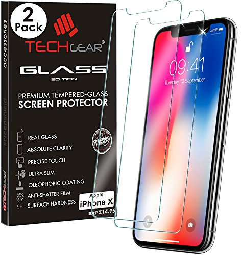 TECHGEAR [2 Pack] GLASS Edition for iPhone 11 Pro, iPhone XS, iPhone X - Genuine Tempered Glass Screen Protector Guard Covers Compatible with Apple iPhone 11 Pro iPhone XS, X
