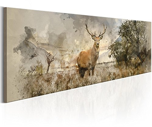 murando - Leinwandbild Hirsch 135x45 Panoramabild, 135x45 cm, 1-teilig | Hochwertige Leinwand, sofort aufhängbar, ideal fürs Wohn- oder Schlafzimmer, wasserfest und lichtecht, langlebig, stilvoll