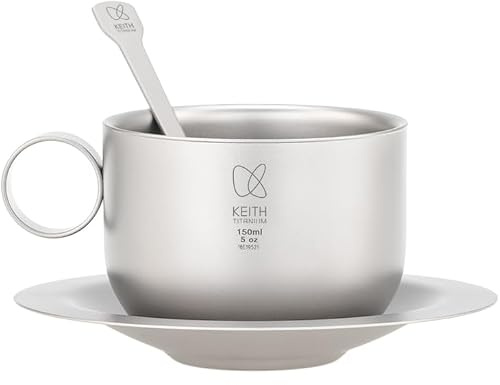 Keith Ti3601 Titan-Teesets, Kaffeetasse, tragbar, Titan, Wasser-Kaffeetasse mit Kanne, Löffel, Set, 150 ml, 105 g