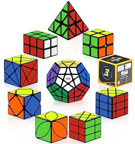 ROXENDA Speed Cube Set, 2X2 3X3 2X3 Skewb Axis Windmill Fisher Dodecahedron Pyramid Ivy Speed Cubes Smooth Fast Cube Puzzles Collection, 10 Pack
