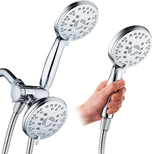 AquaSpa Cabezal de ducha de alta presión, 48 modos, de lujo, 3 vías, doble lluvia y alcachofa de ducha de mano, extra largo, manguera de acero inoxidable de 6 pies, cara extragrande, chorros