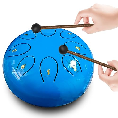 REGIS Zungentrommel 6 Zoll 8 Töne - Tongue Drum mit Schlägeln - Musikinstrument für Therapie & Draußen - Geschenk für Erwachsene (Hellblau)