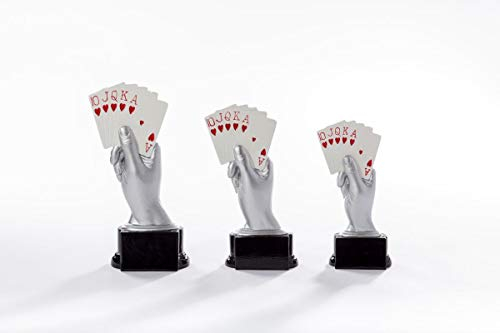 Henecka Poker, Skat, Rommee, Canasta, Bridge, Mau-Mau -Pokal, Resinfigur Kartenspiel, Silber weiß und rot, mit Wunschgravur, Größe 16 cm
