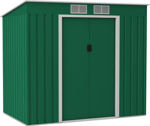 BillyOh Green Garden Storage Shed - 7x4 Galvanised Steel Tool House, Bike with Air Vents and Foundation Kit - Double Doors & Lockable Windowless Metal Shed for Outdoor Storage Cabinet Solutions