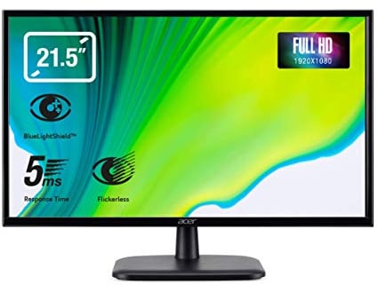 Acer EK220QAbi - Monitor da 21,5 Full HD 75 Hz (55 cm, 1920 x 1080, schermo VA LED, 250 nits, tempo di risposta 5 ms, VGA, HDMI, EcoDisplay), colore: Nero