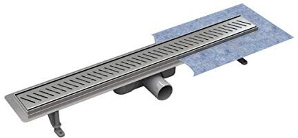 VOGI Duschrinne Edelstahl Komplettset mit dem Rost RIGO Haarsieb Rinne mit Siphon Montagefüße Inklusive mit Dichtmanschette Doppelkammer Bodenablauf Länge 100 cm