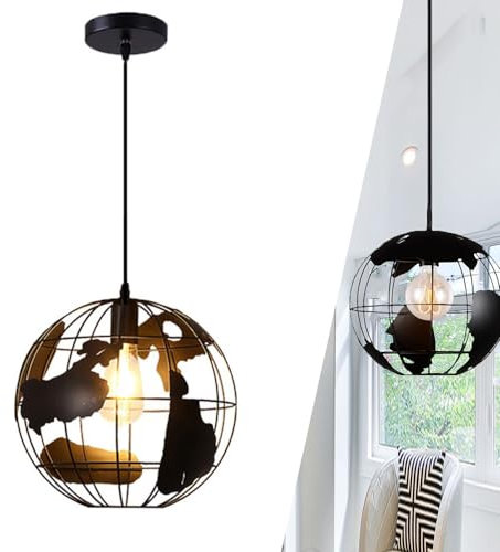 Rétro Lampe Suspension plafond Métal intérieur Industriel pendentif Suspensions Luminaires E27 Lustre globe créatif Lustre Terre pour Salon Chambre Hôtel restaurant bar salle à manger Couloir