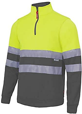 VELILLA Unisex Sudadera de Alta Visibilidad Bicolor Con cremallera Sweatshirt, Neongelb/Grau, L