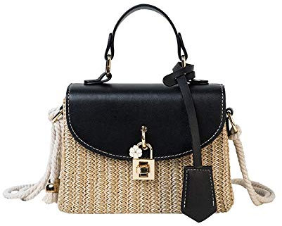HXYIYG Sac Paille Rotin Femmes Sacs à bandoulière Designer Sacs à Main de Luxe en Osier tissé Bandbody Sac Summer Beach Sac Sac Dame Petites Pourse (Color : Black, Size : Natural)