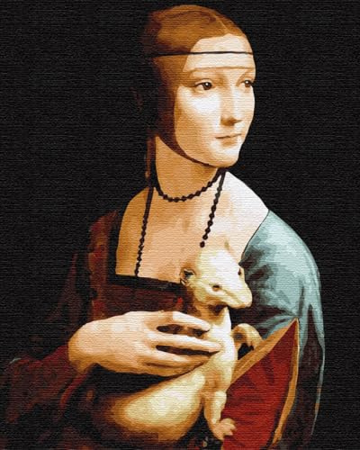 Artnapi Kit de peinture par numéros pour adultes et enfants avec cadre 40 x 50 cm (Dame avec une Hermeline Leonardo da Vinci) - Peinture à l'huile sur toile - Cadeau très amusant et relaxant