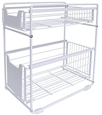 S.I.C Organisateur sous évier paniers coulissants Amovibles, Porte-épices,étagère de Rangement pour comptoir de Cuisine, Garde-Manger, Bureau, (Blanc)