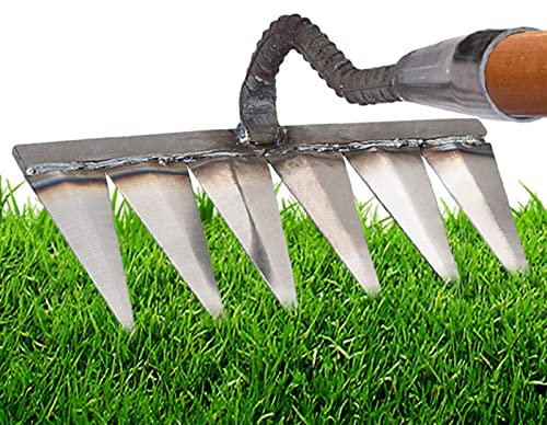 Rastrillo escarificador, rastrillo manual de metal para jardinería, deshierbe | escarificador de malas hierbas con dientes de acero al carbono, rastrillo cultivador de jardín y escarificador de