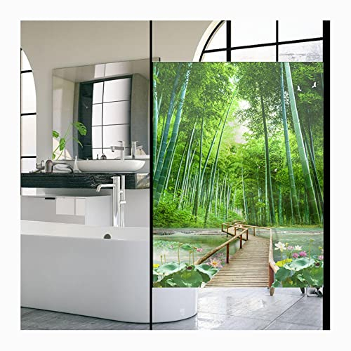 Siunwdiy Sichtschutzfolie Fenster,Fensterfolie Grün Bambus Motiv,Milchglasfolie, Blickdicht Sichtschutzfolie,UV Sonnenschutz Sichtschutz,zum Dekorieren von Küche, Wohnzimmer,C,80x110cm(32x44)