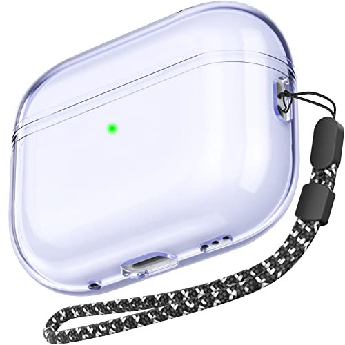 AHASTYLE Transparente Funda para Airpods Pro 2 (Cable USB-C/Lightning) [Antiamarilleo] Fundas Protectoras de TPU con Correa de Mano para Apple AirPods Pro 2ª Generación 2023/2022 (Lavanda)