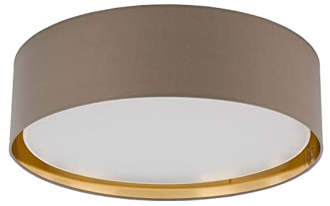 Licht-Erlebnisse Deckenlampe flach Ø 60 cm blendarm in Beige Gold Stoffschirm für 4x E27 Deckenleuchte Schlafzimmer Wohnzimmer