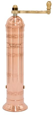 Alexander Home The Original Greek Pepper Mill 9 Inch Tall | European Pepper Mill Grinder with Crank Handle | Manual Pepper Grinder | Peppercorns Refillable - Copper…