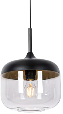 Qazqa - Design Design-Hängelampe I Pendellampe I Pendelleuchte schwarz mit Gold I Messing und Rauchglas – Kyan I Wohnzimmer I Schlafzimmer - Rund - LED geeignet E27