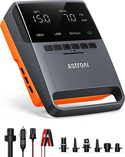 AstroAI Sup pumpe 20PSI mit Metallzylinder, 12V DC elektische Sup pumpe, Intelligente zweistufige Inflation, Deflationsfunktion, 7.5'' LED-Display für Stand Up Paddle,Luftmatratzen,schlauchboot