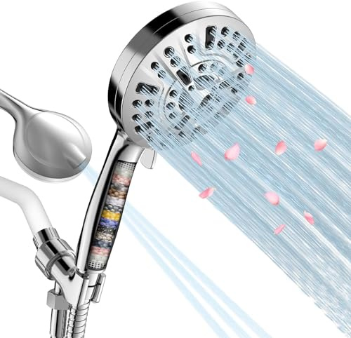 Pommeau de douche filtré, 15 étapes pour eau dure, 10 modes haute pression avec tuyau de 152,4 cm et support, élimine le chlore et les substances nocives