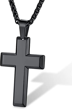 Supcare Schwarze Kette Herren Kreuzkette Edelstahl Halskette Männer Kreuzanhänger Schwarz Kette mit Kreuz Christ Jesus Kette Kruzifix Kette Jungen Personalisiert Modeschmuck für Vater