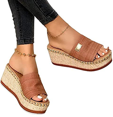 Sandales Femme Été Sandales Compensées pour Femmes Chaussures Plateforme Sandales Antidérapantes À Bout Ouvert pour Un Usage Quotidien,Rose,42 EU