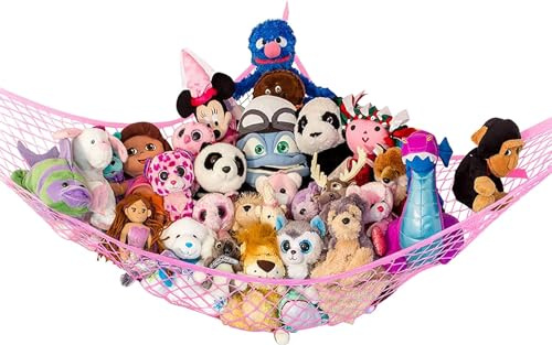 Extra Large Stuffed Animal Storage Hammock 1 Pack | Holds 12 lbs | Corner Stuffed Animal Organizer | Plushie Net for Stuffed Animals | Stuffy Storage, Cute Bedroom, Room Decor | Pink
