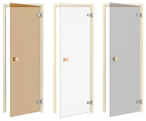 Amilano Saunatür CLASSIC Hochwertige Glastür 8mm inkl. Zarge Vollholz Leicht Einstellbar DIN Links Rechts (70x190, Espe/Bronze)
