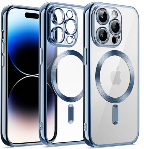 JETech Soft Clear Case for iPhone 14 Pro 6.1-Inch, Camera Lens Full Protection, Compatible with MagSafe Wireless Charging, Shockproof Electroplated TPU Phone Cover (Blue)