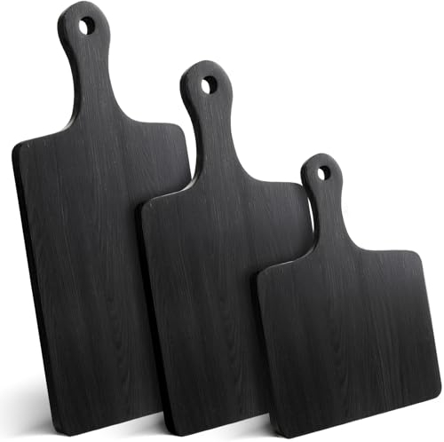 Geetery 3 Pcs Black Cutting Boards for Kitchen, Large Acacia Wood Cutting Board Set Charcuterie Board Chopping Board with Handle, 16.5 x 6.7'', 14 x 6.7'', 9.8 x 6.7''