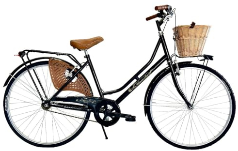 MADICKS Damenfahrrad Holland Größe 26 Citybike Vintage Retro schwarz mit Korb (Korbgeflecht)