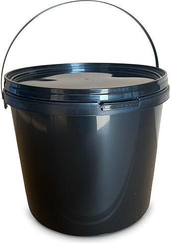 MARMOS-PLAST 5 x 10 Liter Eimer Schwarzer Kunststoffeimer mit Deckel Lebensmittelecht stapelbarerer Milcheimer Vorratseimer Honigeimer Lebensmittelfreigabe Behälter Leereimer für Mehl Wassereimer