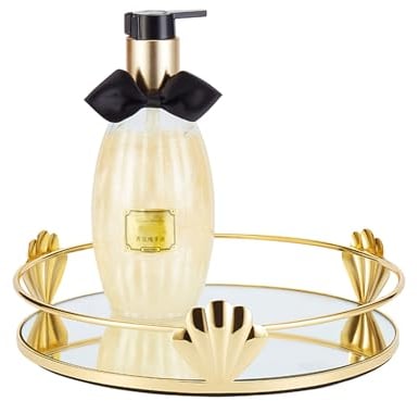 SLHEQING Organizador de Maquillaje Giratoria 360°, Bandeja de Espejo, Bandejas Decorativas, Bandeja de Perfume Dorada, Bandeja Redonda para Cosméticos para Dormitorio, Encimera, Baño, Tocador